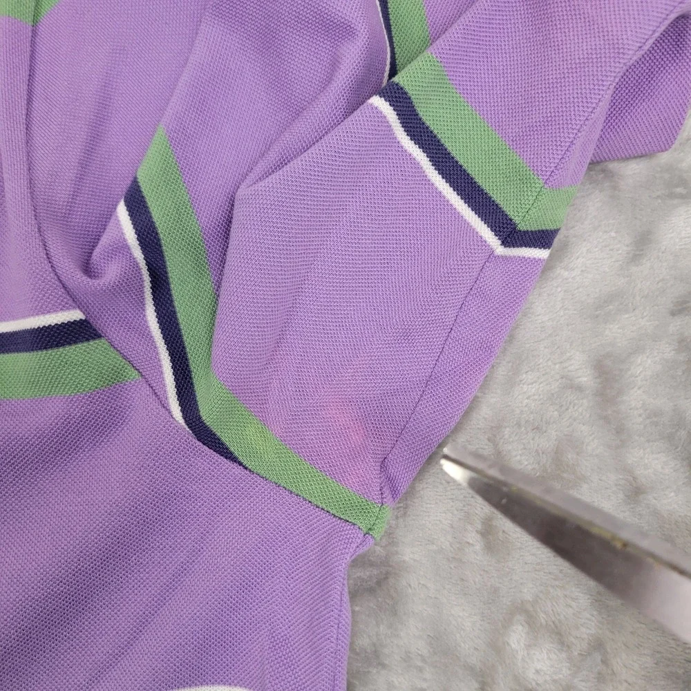 Polo Golf Ralph Lauren Large Purple Green Striped Short Sleeve Polo Shirt Casual